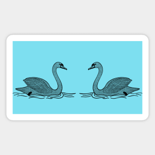 Swans in Love - beautiful bird design - detailed outlines Magnet